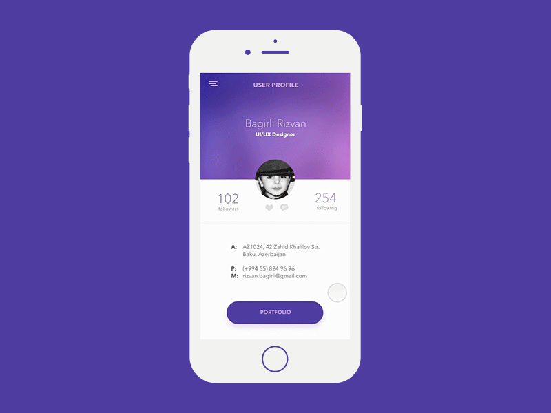 Daily UI | 006 — User Profile animation app daily ui gif profile purple user