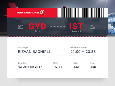 Daily UI | 024 — Boarding Pass airlines airport boardin daily dailyui pass red turkish