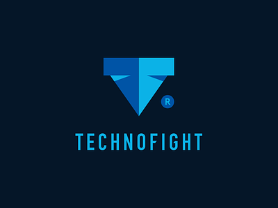 Technofight Logo blue brand and identity concept fight for sale logo robot shield symbol technology tf