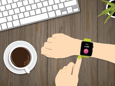 Let's Dribbble apple apple watch coffee dribbble go green green illustration illustrator plant smart watch workstation