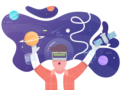 Exploring Virtual Reality character concept design flat illustration illustrator planet space vector vr