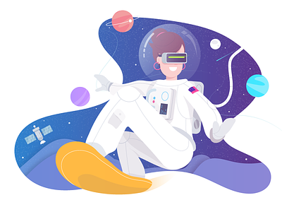 Jump, Hop, Skip in Virtual Space board character concept design flat illustration illustrator planet space stars vector vr