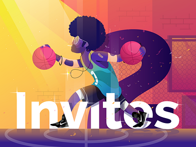 2x Dribbble Invites afro character debut design draft dribbble gradient illustration illustrator invite invite giveaway invites player vector