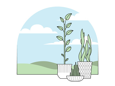 Gazing illustration plants potted plants print sky vector window