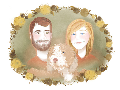 Family Portrait dog family flowers illustration painting portrait texture