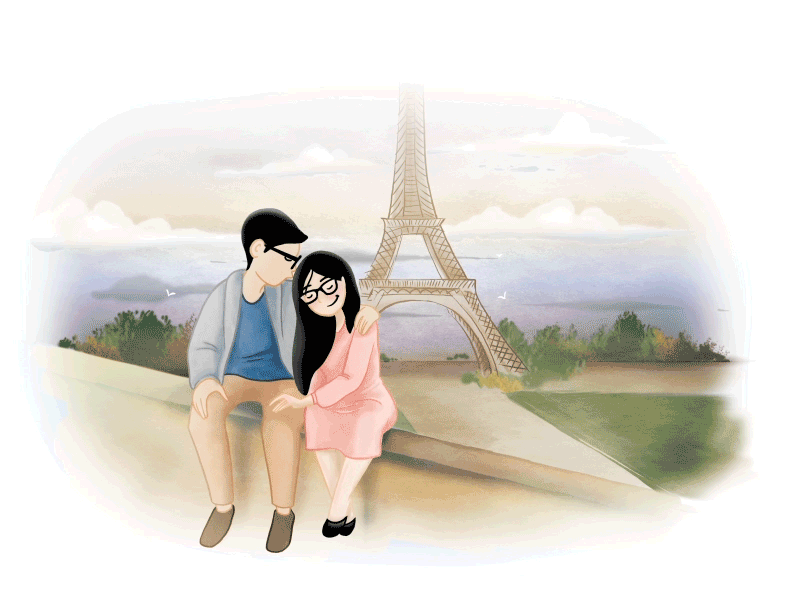 Jonathan + Elizabeth step by step couple eiffel tower france illustration paris portrait watercolor