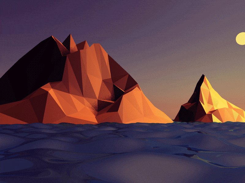 Along the ocean 3d c4d illustration lowpoly night ocean subdivsion