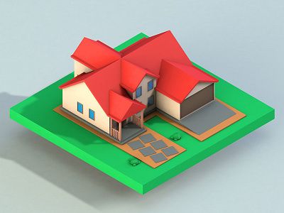 Low Poly House 3d building cottage flat home house low poly low poly model residence