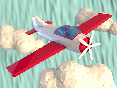 Low Poly Plane 3d aircraft airplane aviate cartoon clouds low poly model plane wings