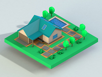 Low Poly House 3d building cottage flat home house low poly low poly model residence