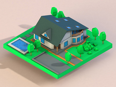 Low Poly House 3d building cottage flat home house low poly low poly model residence