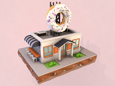Low Poly Cafe 3d building cafe candy cinema 4d cookie donut house low poly modern restaurant shop