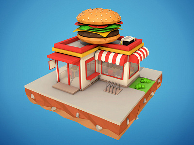 Low Poly Burger Cafe burger cafe cartoon restaurant food low poly lowpoly restaurant store