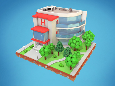 Cartoon Hotel Low Poly 3d Model apartment boarding house building camp cartoon company cottage hospital hotel low poly
