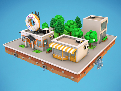 Low Poly City Block Download 3d Model 3d 3d modeling block building cafe cartoon cinema 4d city donuts low poly polygonal store
