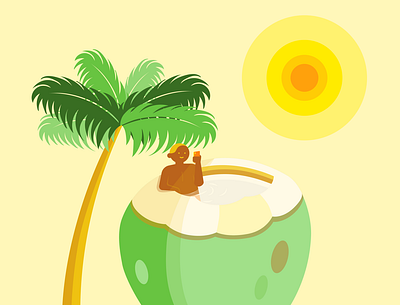 Man in Coconut bright coconut color hotweather illustration illustrator palm tree sun sunshine tropical vector yellow