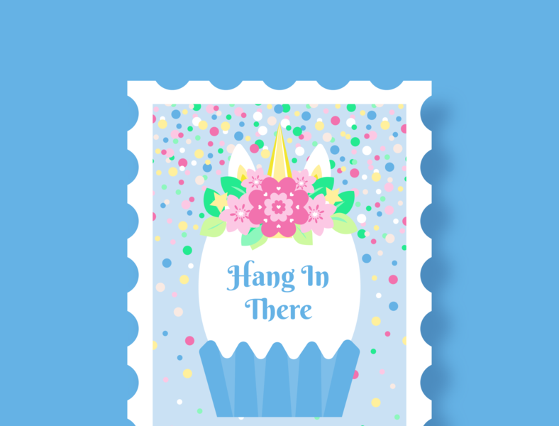 Hang In There Easter Egg 2020 baby blue color confetti delightful easter easter egg hang in there happy illustration illustrator multicolor pastel pastel colors stamp unicorn unicorn egg