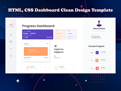 Dashboard UI & HTML, CSS Clean Design Template admin admin dashboard clean ui course css dashboard dashboard app dashboard design dashboard template dashboard ui e learning html learning management system learning platform light ui lms web dashboard online school online study web website design