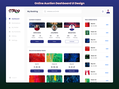 Online Auction Dashboard Clean UI Design