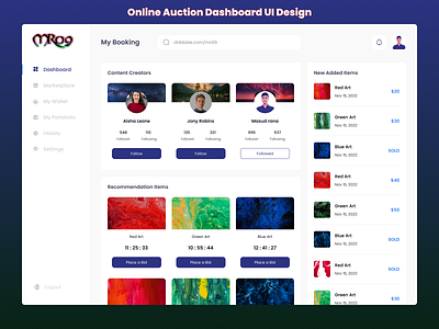 Online Auction Dashboard Clean UI Design admin auction auction app auction design auctions bid blue clean dashboard dashboard art dashboard design dashboard ui design nft nft dashboard nft design store ui uiux ux