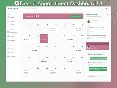 Doctor Appointment Dashboard UI Design - Figma appointment clean clinic dashboard dashboard app dashboard design dashboard landing page dashboard web design doctor doctor appointment healthcare hospital landing page medical medicine patient software ui uiux