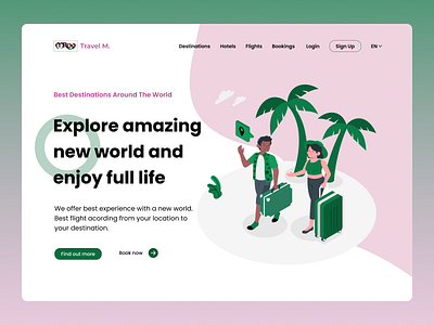 Travel Website UI Design - Figma 3d illustration clean design destination homepage landing page minimal search soft color travel travel app travel website traveling trip typography ui ui design ux web webdesign