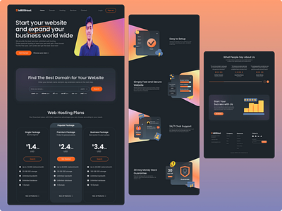 Web Hosting Landing Page UI Design | Web Hosting Website clean dark domain home page homepage host hosting landing page page server service ui ui design user experience user interface ux web web hosting webdesign website