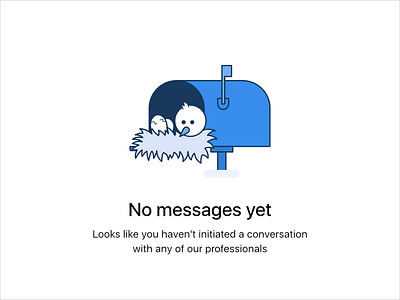No Messages app bird character design empty state error illustration line art ui