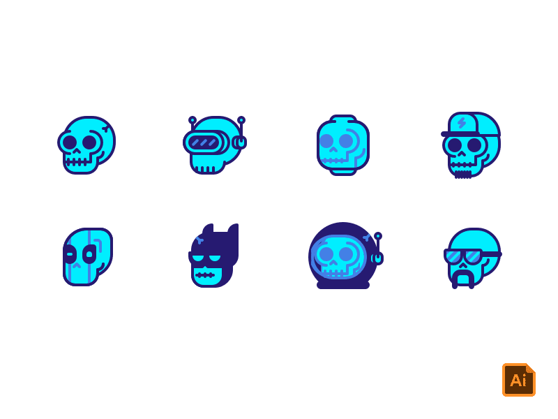 Skulls Set ☠💀☠️ batman blue character clean design flat icon illustration minimal skulls space vector