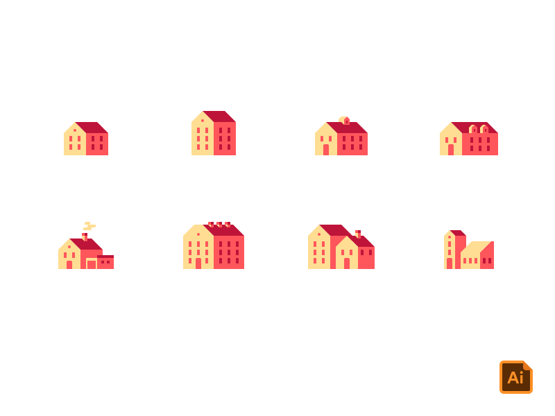 Sunny Sub-Urbs 🏠 building clean color design flat home icon illustration minimal orange vector