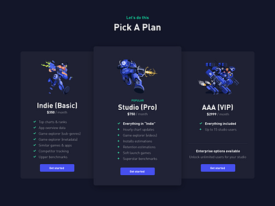 Pick a Plan dark mode flat ui