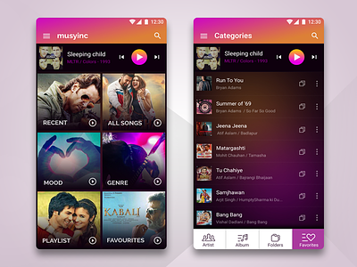Musyinc - a music player app. category colorful mobile music player ui ux