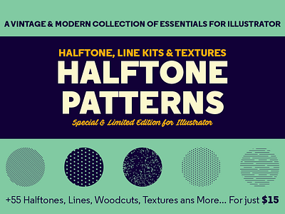 **NEW PRODUCT** Halftone Pattern for Illustrator halftone illustrator line modern pattern product swatches texture vector vintage woodcut