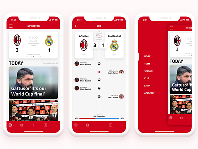 AC Milan App app football interface iphonex milan red soccer sport ui