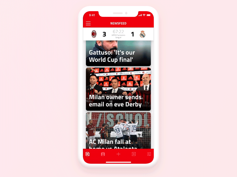 Menu Interaction AC Milan App app football interaction interface iphonex menu milan red soccer sport ui