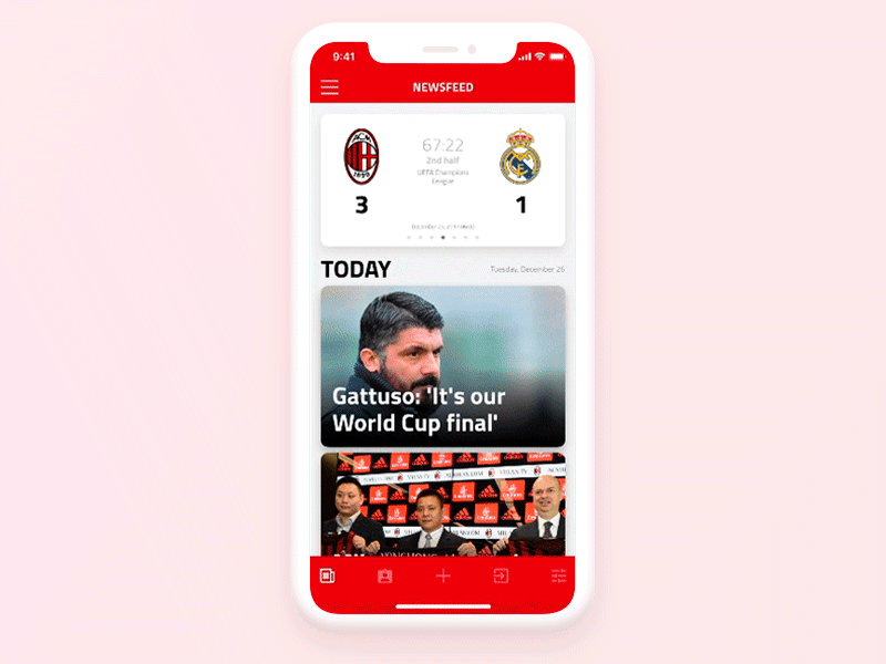 Scroll Animation AC Milan app football interaction interface iphonex milan red scroll soccer sport ui