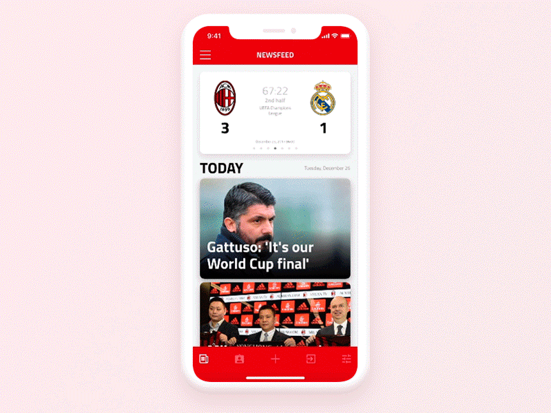 Live Score Interaction AC Milan app football interaction interface iphonex live milan red score soccer sport ui