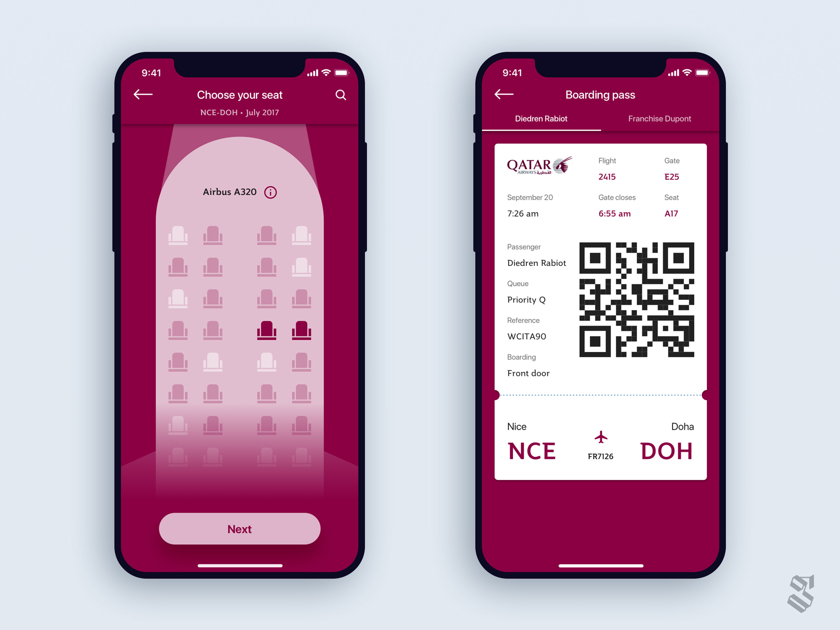 Qatar Airways seat reservation & boarding pass by Gabriel Ruiz on Dribbble