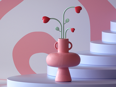 Vase 3d design candy cinema4d cute design flowers heart illustration love octane pastel valentine