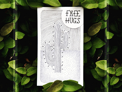 FREE HUGS cactus freehugs graphicdesign handeletteredtype illustration leaves linework stipple typography