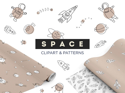 Space collection in pastel color astronaut comets galaxy illustration pastel color planets rockets simple pattern space space digital paper space stickers spaceships stars vector