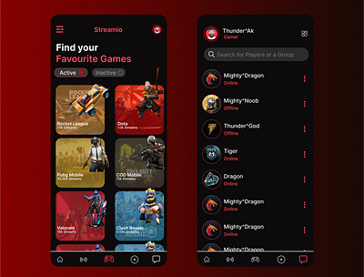 Streamio Messaging AppUI design figma gaming mobile screen mockup streaming ui