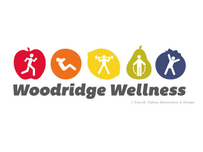 Woodridge Wellness Logo design exercise fitness fruit health healthy illustration lisa m. dalton logo logotype wellbeing