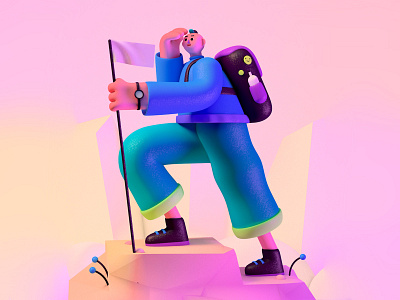 NEW HORIZONS 3d animation art boy c4d cinema cinema4d color design explore hike illustration