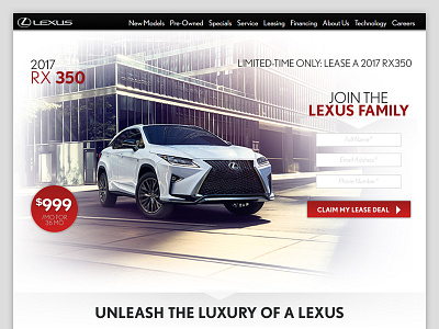Lexus RX 350 Landing Page clean landing page lexus simple ui ui design visual design web web design website