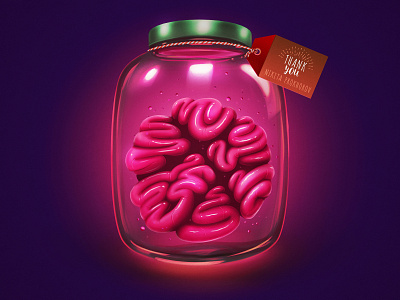 Hello, Dribbble! brain first shot gift tag glow hello dribbble illustration mason jar sci fi thank you vintage