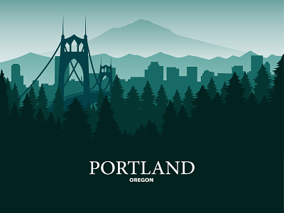 Portland, OR bridge city design foggy forest illustration mountain oregon portland silhouette