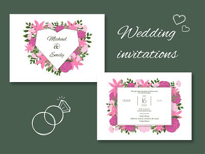 Wedding invitation art flowers graphic design green hand drawing illustration invitation pink rustic typography vector watercolor wedding