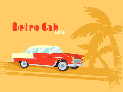 Retro automobile auto automobile design graphic design grunge illustration orange palm red retro road taxi vector