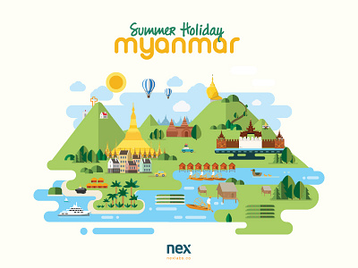 Summer Holiday flat holiday illustration landmark landscape myanmar vector